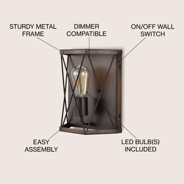 Liam 8.25" Rustic Farmhouse Iron LED Sconce - JONATHAN Y